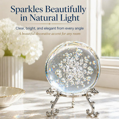 Crystal Ball Glass Globe Decor - Crystal Sphere with Stand & Gift Box, Clear Decorative Crystal Globe, 3D Crystal Ball for Home Decor Photography, Gazing Divination Fengshui Meditation, 4 inch/100mm