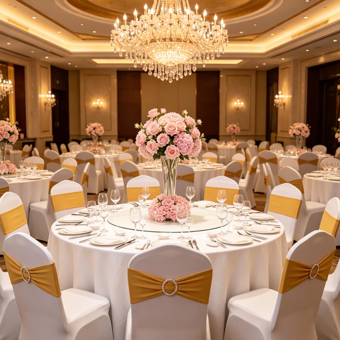 MehelloFeather Spandex Chair Sashes 20Pcs Chair Bows for Weddings Parties Holiday Celebrations and Event Decorations(Glod)
