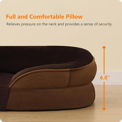 Dwanton Orthopedic Dog Bed for Large Dogs with Gel Memory Foam, Waterproof Dog Sofa, Washable Pet Bed with Four Sided Bolster Cushion, Removable Cover & Non-Slip Bottom, 38", Brown