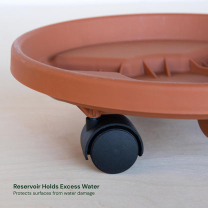 Bloem 14" Terra Cotta Round Planter Pot Caddy with Wheels, 100lb Capacity