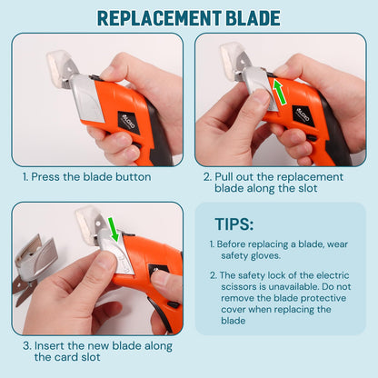 VLOXO Cordless Electric Scissors, Cardboard Cutter Super Scissors Box Cutter with Blades Rechargeable Powerful Fabric Tool for Crafts Leather Carpet Plastic Felt Include Case Orange CS4001