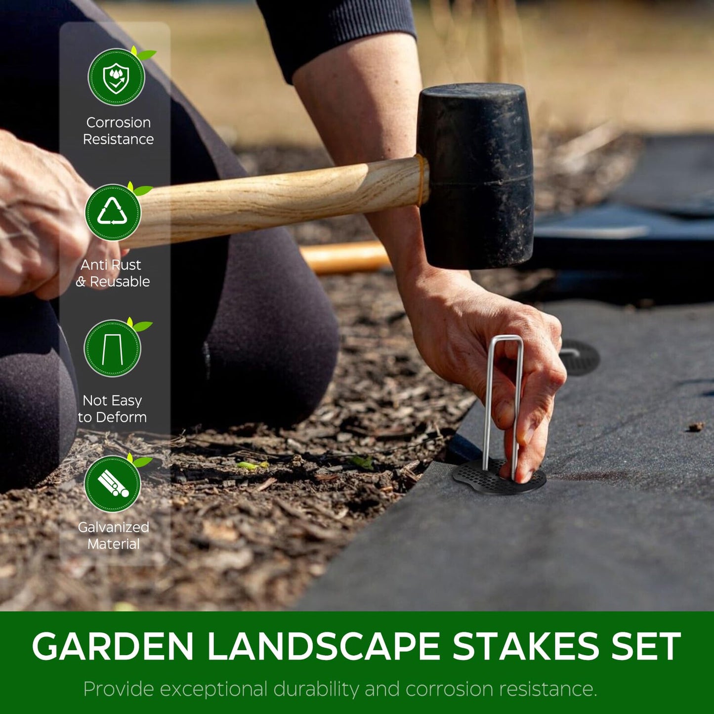 100 Pcs Garden Stakes Landscape Staples Set, 6 Inch 11 Gauge Heavy Duty Galvanized 50 U-Shaped Pins with 50 Gaskets for Weed Barrier Fabric, Grass Sod, Artificial Turf & Yard Landscaping