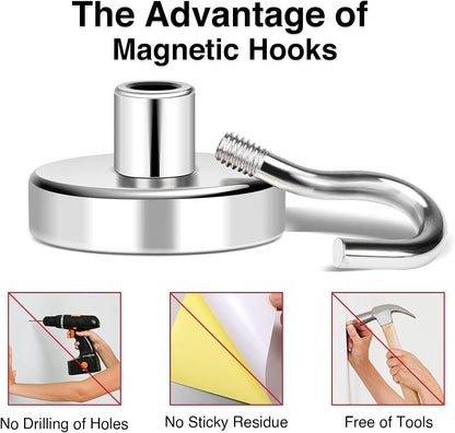MIKEDE 8 Pack Heavy Duty Earth Magnets with Hook, 40LB+ Strong Magnetic Hooks for Hanging, Cruise Ship, Kitchen, Industrial, 100% Steel, Neodymium Magnet