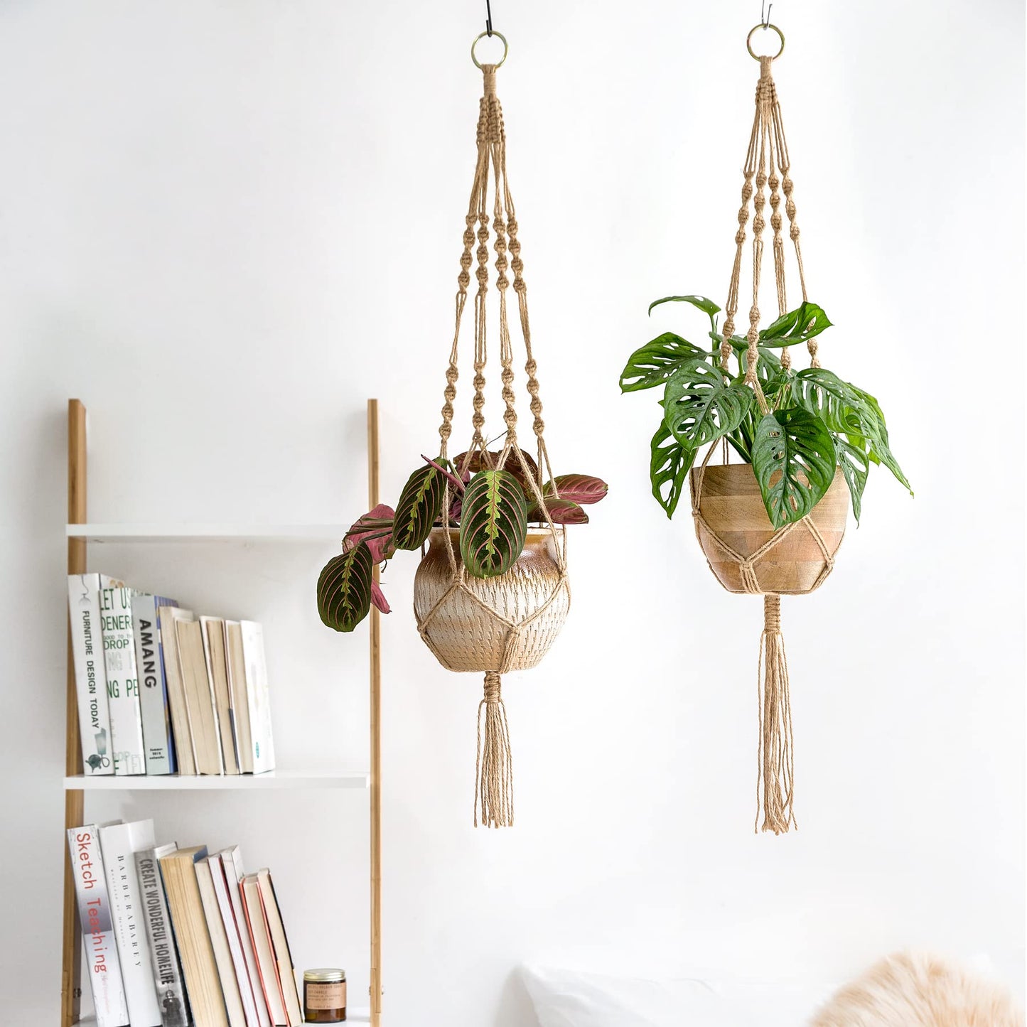 Mkono Set of 3 Macrame Plant Hangers Indoor Jute Hanging Planter Basket Classic Style and No Tassels Style, 35"/40"