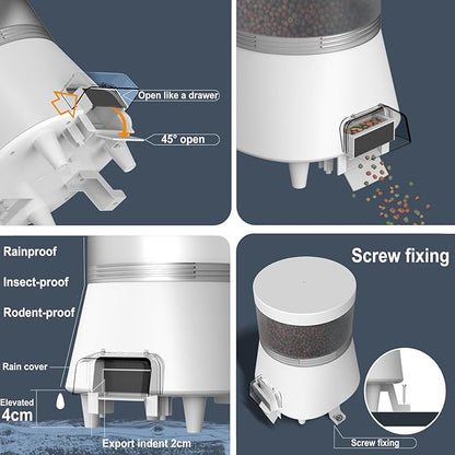 Automatic Pond Fish Feeder, Programmable Bluetooth APP Timer, Battery and USB 5V Powered, Large Outdoor Rainproof Koi Fish Feeder, Capacity 4L White, WP8623B