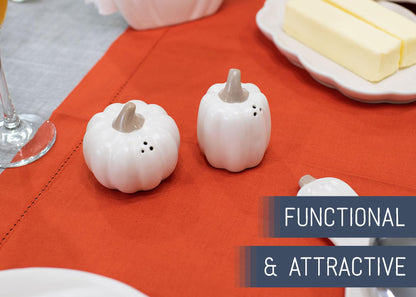 Nat & Jules Mini Pumpkin Shaped 3 Inch Ceramic Salt and Pepper Shakers: Perfect for Thanksgiving, Halloween & Indoor Fall Décor - Set of 2, White