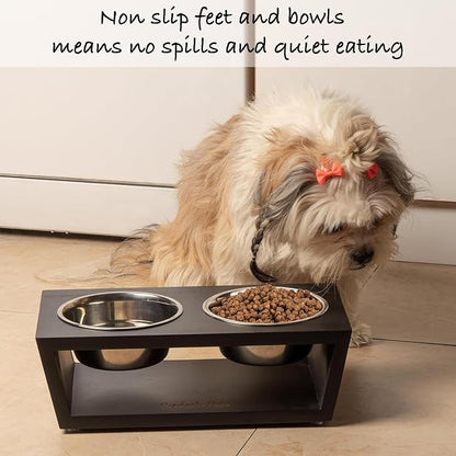 4" Tall Elevated Dog Bowls for Small Dogs, Food and Water Bowl Set by Pawfect Pets (Black)