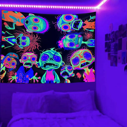 Horror Tapestry Blacklight Tapestry for Bedroom Zombie Crowd Around Tapestries UV Reactive Poster Glow in the Dark Walker Undead Ghoul Tapestries Wall Hanging Halloween Decor Scary Room Decor 90"x71"