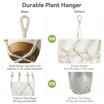 USLAI Macrame Plant Hanger Indoor Outdoor, Fits 4 to 15 Inch Pots, Strong Hanging Planter Holder, Boho Home Decor, 35 Inch, Ivory, Set of 2 (POTS NOT Included)