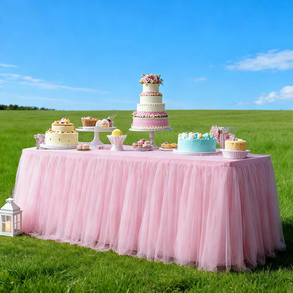 Yoquare 1-Pack Pink 2-in-1 Tulle Tablecloth for 6-Foot Rectangular Table – Stretch Fitted Table Skirt & Cover for Baby Shower, Bridal, Birthday, Princess Party