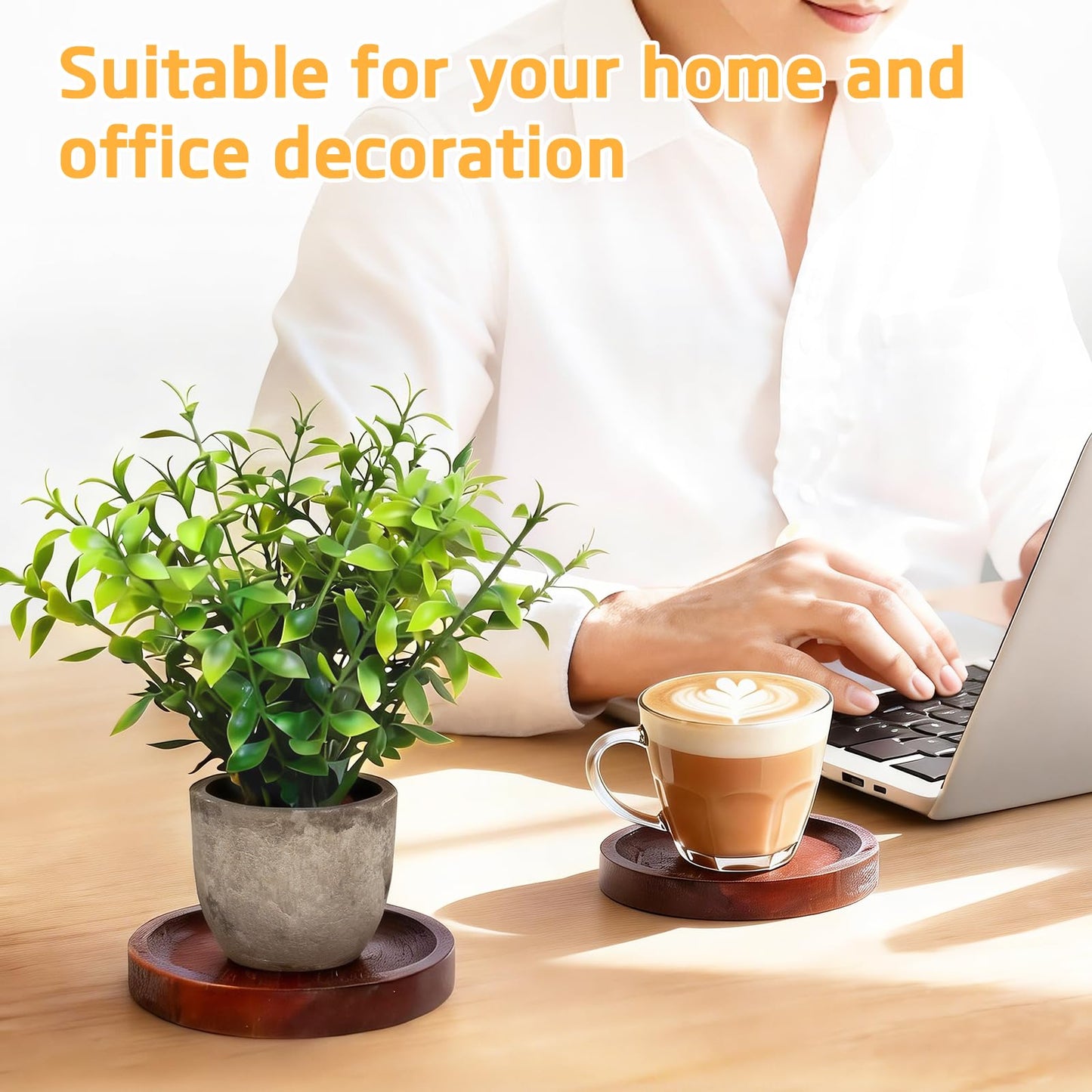 PurpleSwan 4 Pcs Wood Coasters for Drinks with Holder, Interchangeable Home Sign Green Plants Potted Wooden Coaster Set, for Farmhouse Office Bar Drink Coffee Coasters Table Decor.