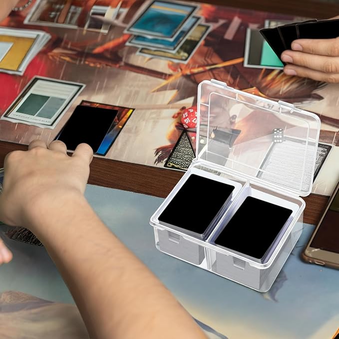 Vicenpal 300 Card Storage Box Compatible with Mtg TCG Clear Plastic Trading Card Storage Box with Removable Divider Hard Trading Deck Case for Baseball Football Game Organizer Collector(4 Pcs)