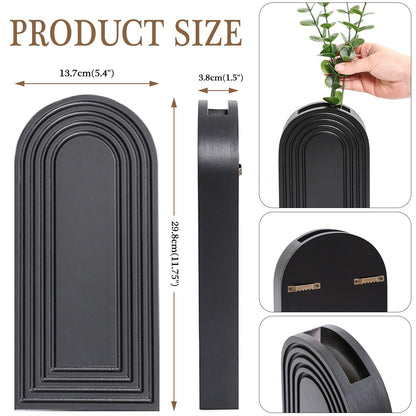 Dnnnii 2 Pack Wooden Wall Vase Set - Black Finish Modern Farmhouse & Boho Wall Decor for Entryway, Hallway, Bathroom, Living Room, Dining Room, Narrow Spaces