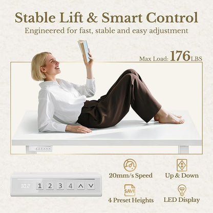 ErGear Electric Standing Desk, 48 Inch Adjustable Height Sit Stand Up Desk with 1.18" Thickness Whole-Piece Desktop, Computer Office Desk for Home Office, White