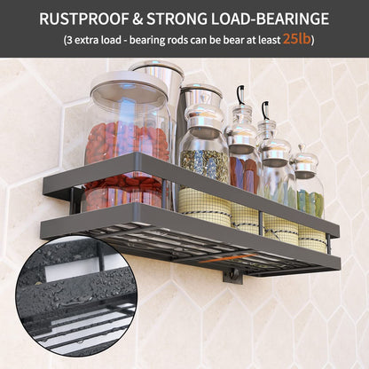 PINNIYOU Spice Rack Organizer Wall Mount, 14" Hanging Black Spice Organizer Shelf, 2 Pack Farmhouse Seasoning Organizer, Spice Shelves Holder for Kitchen, Flexible Bathroom Organizer