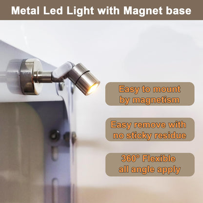 Suzeyar Metal Miniature LED Light,Tiny Spot Lights with Magnet Base,Battery Operated LED Lights,Wireless Miniature Spot Light for Artwork Painting,Jewelry Showcase,DIY Hand Craft (Cool White)