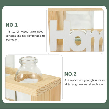 VALICLUD Nordic Style Glass Flower Vase Set with Wooden Stand, Hydroponic Desktop Plant Holder for Indoor Air Plants and Houseplants, Home Décor Terrarium Vase for Table and Office