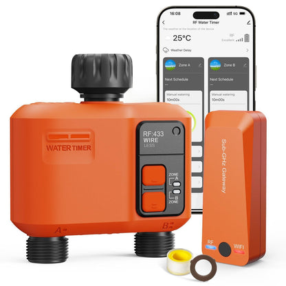 WiFi Water Timer for Garden Hose with 984 ft Range,Smart 2- Zone Sprinkler Timer, APP & Remote Control, Voice Control,Rain Delay, Manual Mode Sprinkler System, Lawn Sprinklers for Yard Large Area