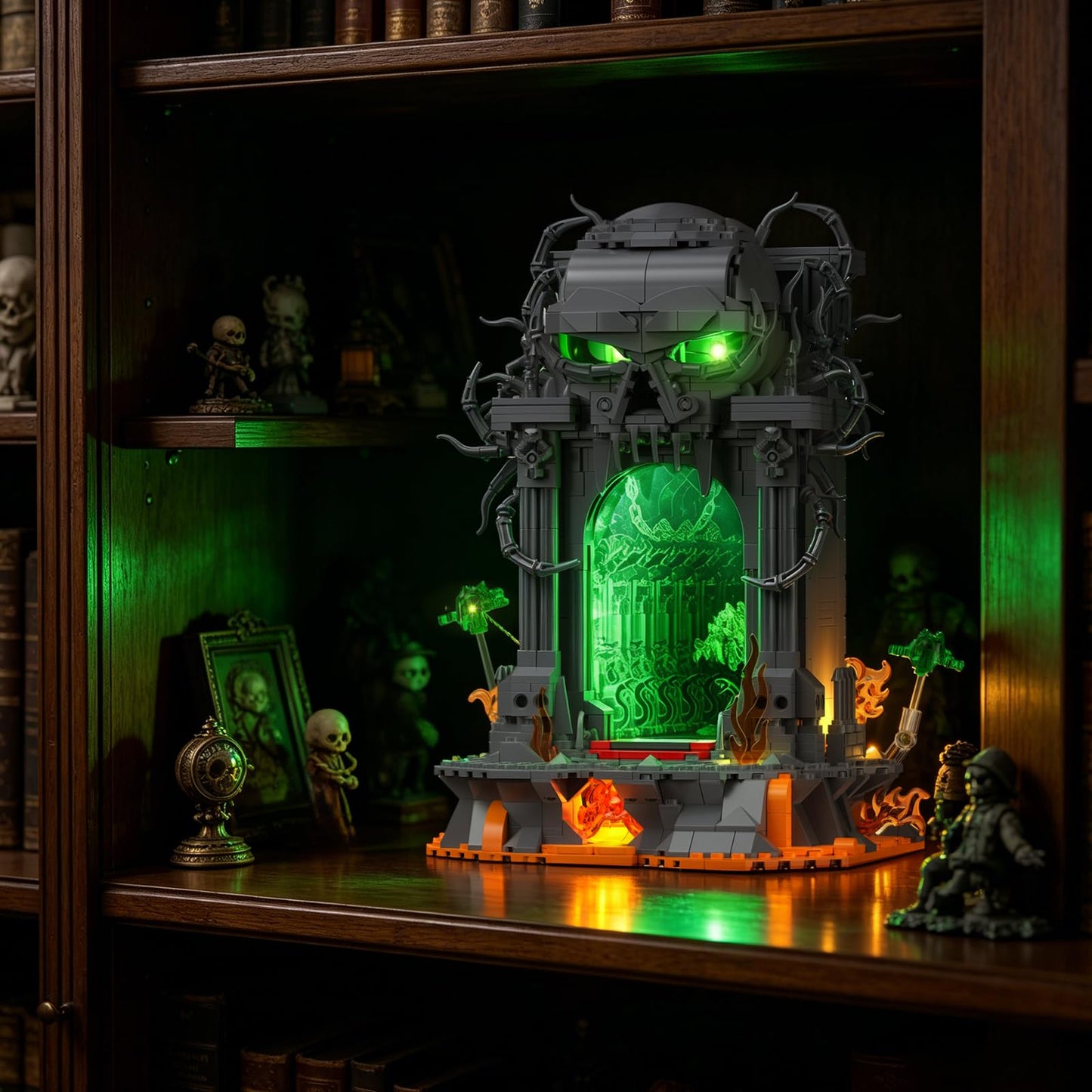 JMBricklayer Dark Portal Building Set for Adults, Gothic Skull Gate with LED Light, Fantasy Demon Door Display Model Kit,Home Office Decor, Halloween Collectible Gift for Gamers Men 1144PCS