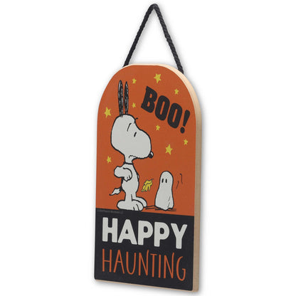 Peanuts Snoopy and Woodstock Happy Haunting Hanging Wood Decor - Fun Peanuts Halloween Decoration for Home