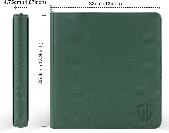 12 Pockets Trading Card Zipper Binder for 720 Cards| Secure Side Loading Pockets | Trading Card Album Folder | Compatible with YuGiOh, MTG (Dark Green 12)