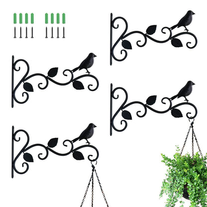 JIALAI HOME Hanging Plants Bracket 12" Bird Planter Outdoor Hooks Hangers for Flower Baskets Pot Bird Feeder Wind Chimes Lanterns Patio Garden Outdoor Indoor Metal Black, 4 Packs