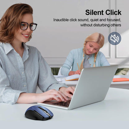 TECKNET Wireless Mouse (BT5.0/3.0 & 2.4G) Rechargeable 4800 DPI Silent USB A & Bluetooth Mouse 6 Buttons, Wide Compatibility - Grey