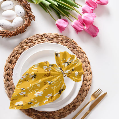 AUUXVA Table Napkin Cloth Set of 6 Bee Flower Floral Pattern Cloth Napkins 20x20in Washable Wrinkle Free Dinner Napkin for Wedding Parties Restaurant Decor Everyday Use