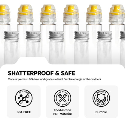 Portable Travel Camping Spice Kit - 12Pcs Spice Jars Set: 6 Mini Salt and Pepper Shakers + 6 Spice Containers Squeeze Bottles, Bonus Funnel, Cleaning Brush & EVA Storage Bag for Outdoor/Travel/Picnic