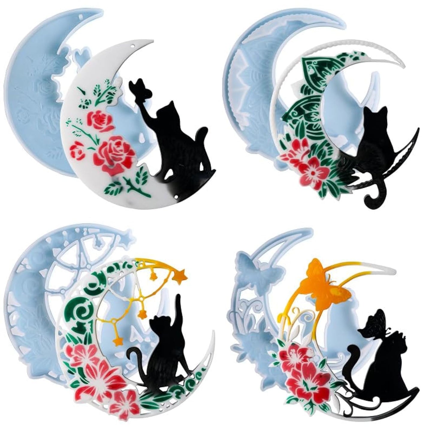 XYQHOAC 4PCS Large Wall Hanging Resin Mold - Crescent Moon and Cat Silicone Molds for Epoxy Resin DIY Art Craft - Table Home Decoration