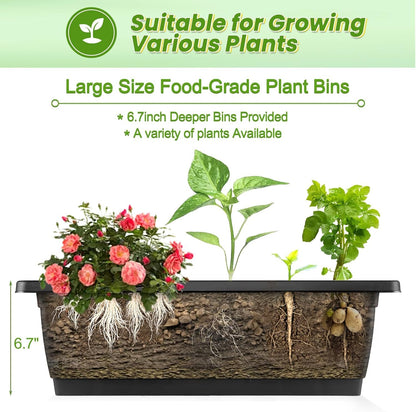 TEANDE 2 Pack Vertical Raised Garden Bed with Wheels, 5-Tier Elevated Planter Box w/Drainage System & 4 Hooks for Herbs Vegetables Flowers, Vertical Garden Planter for Patio Yard Indoor Outdoor