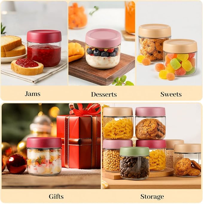 TBWIND 12 Pack Overnight Oats Containers with Lids, 10oz Glass Mason Jars with Airtight Lids, Wide Mouth Food Storage Containers for Yogurt, Chia Pudding, Salads, Snacks & Meal Prep