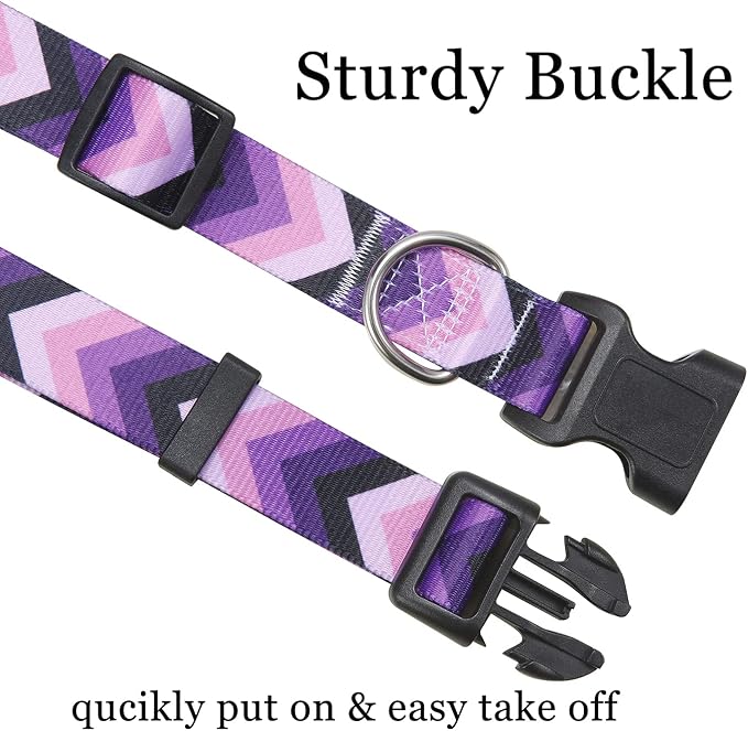 Mihqy Dog Collar with Bohemia Floral Tribal Geometric Patterns - Soft Ethnic Style Collar Adjustable for Small Medium Large Dogs(Purple Arrow,M)