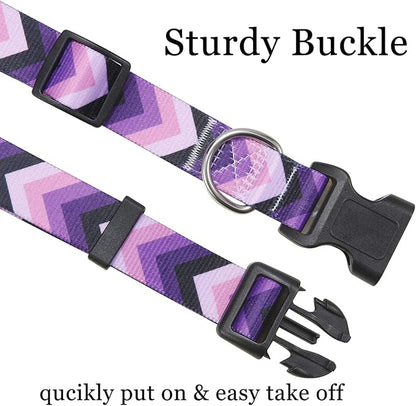 Mihqy Dog Collar with Bohemia Floral Tribal Geometric Patterns - Soft Ethnic Style Collar Adjustable for Small Medium Large Dogs(Purple Arrow,S)
