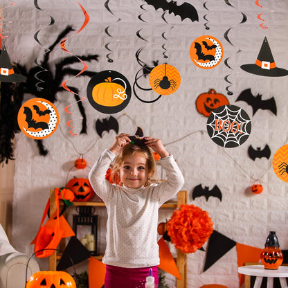 AYOGU 30 Pieces Halloween Decorations Party Hanging Swirl, Witches Hat, Bats, Spider, Ceiling Hanging Party Favor Indoor Decoration Plastic Streamer