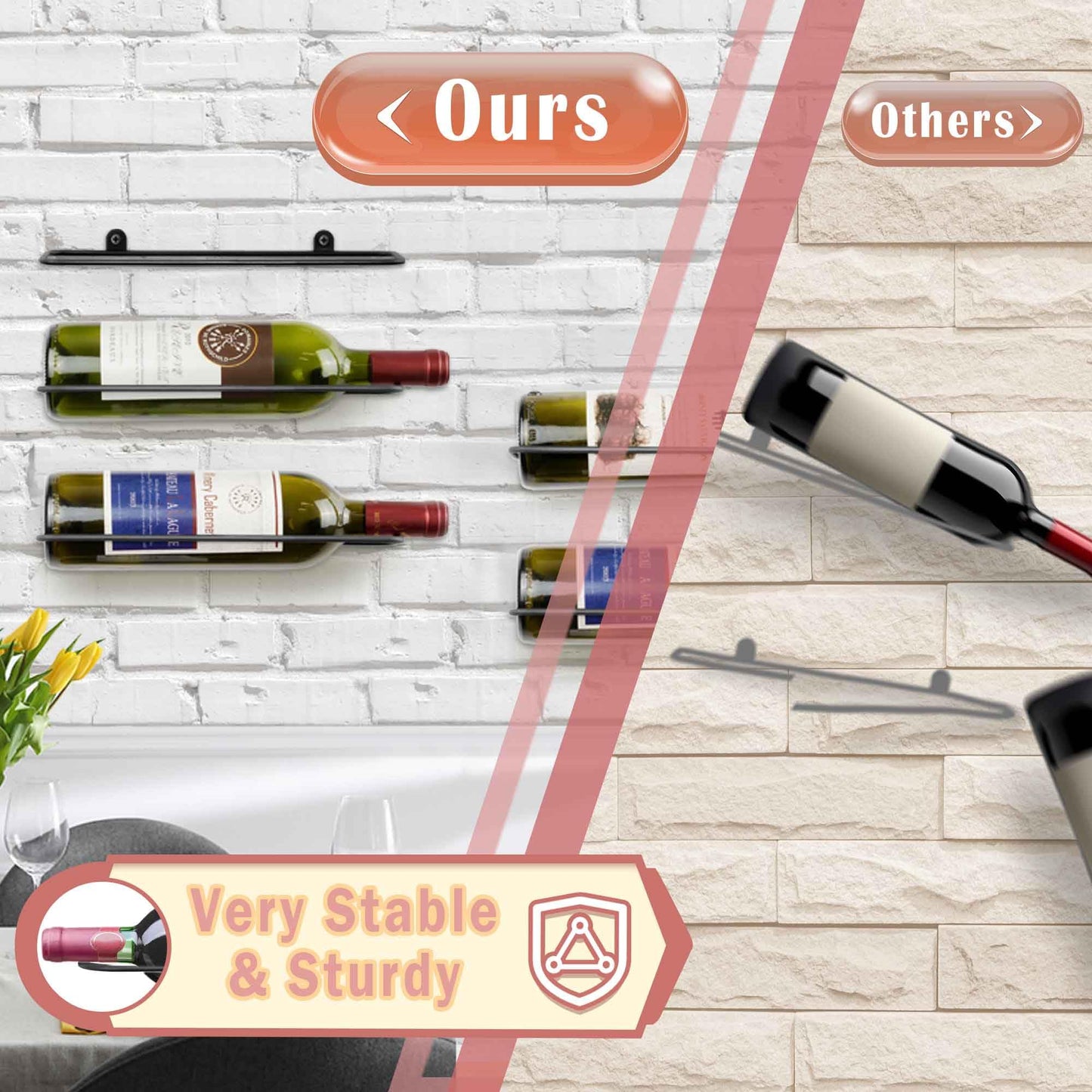 FLstudio Wall Mounted Wine Rack: 8 Bottle Wall Mount Wine Rack for Wine Bottles Display and Storage - Metal Wall Wine Bottle Organizer Holder for Wine Cellar Home Kitchen Bar Decor