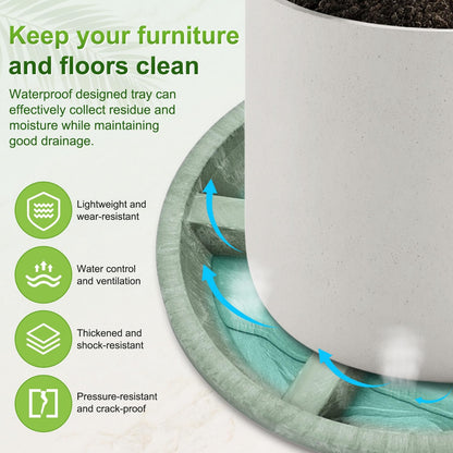 M METERXITY 2-Pack Plant Saucer, 6.3 Inch/16 cm Plastic Plant Trays Thicker for Pots/Indoor/Outdoor/Water Drainage and Protection, Flowerpot Drip Tray [Green Veins]