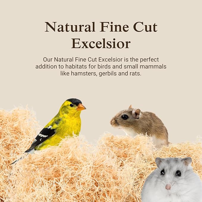 The Habitat Life - Natural Fine Cut Excelsior - for Birds, Hamsters, Gerbils, Rats & Other Small Mammals - Soft & Absorbent - Wood Fiber - Dye-Free & Safe - Medium - 1 Pack
