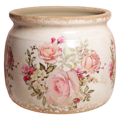 Xiaan Jiaju Ceramic Planter for Indoor Plants, 6.29 Inch Rose Pattern Crackle Glaze Flower Pot with Drainage Hole, Orchid Succulent Pots, European Farmhouse Bedroom Balcony Decor Gift, Pink