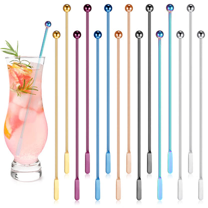 Roshtia 15 Pcs 7.6 Inch Metal Stir Sticks Coffee Stirrers Reusable Stainless Steel Swizzle Stick Drink Stirrers for Cocktail Beverage Milk Juices, Multicolor
