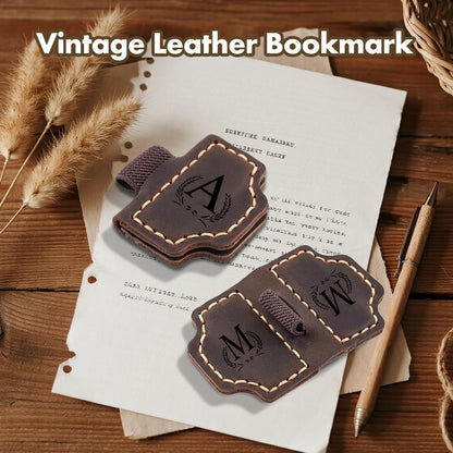Custom Bygone Mark Bookmark with Pen Holder, 26 Letters Name Initial Personalized Magnetic Leather Bookmark, Gifts for Book Lovers, Readers, Travelers, Leather Book Marks (Dark Brown, I)