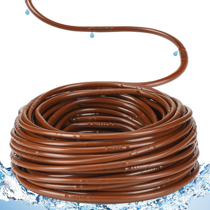 Innconee 100 ft 1/4 Inch Drip Irrigation Tubing with 6" Emitter Spacing Brown Hydroponics Dripline Hose Irrigation Drip Line Emitter Tubing Parts for Gardens Greenhouses Bed Flower Efficient Watering