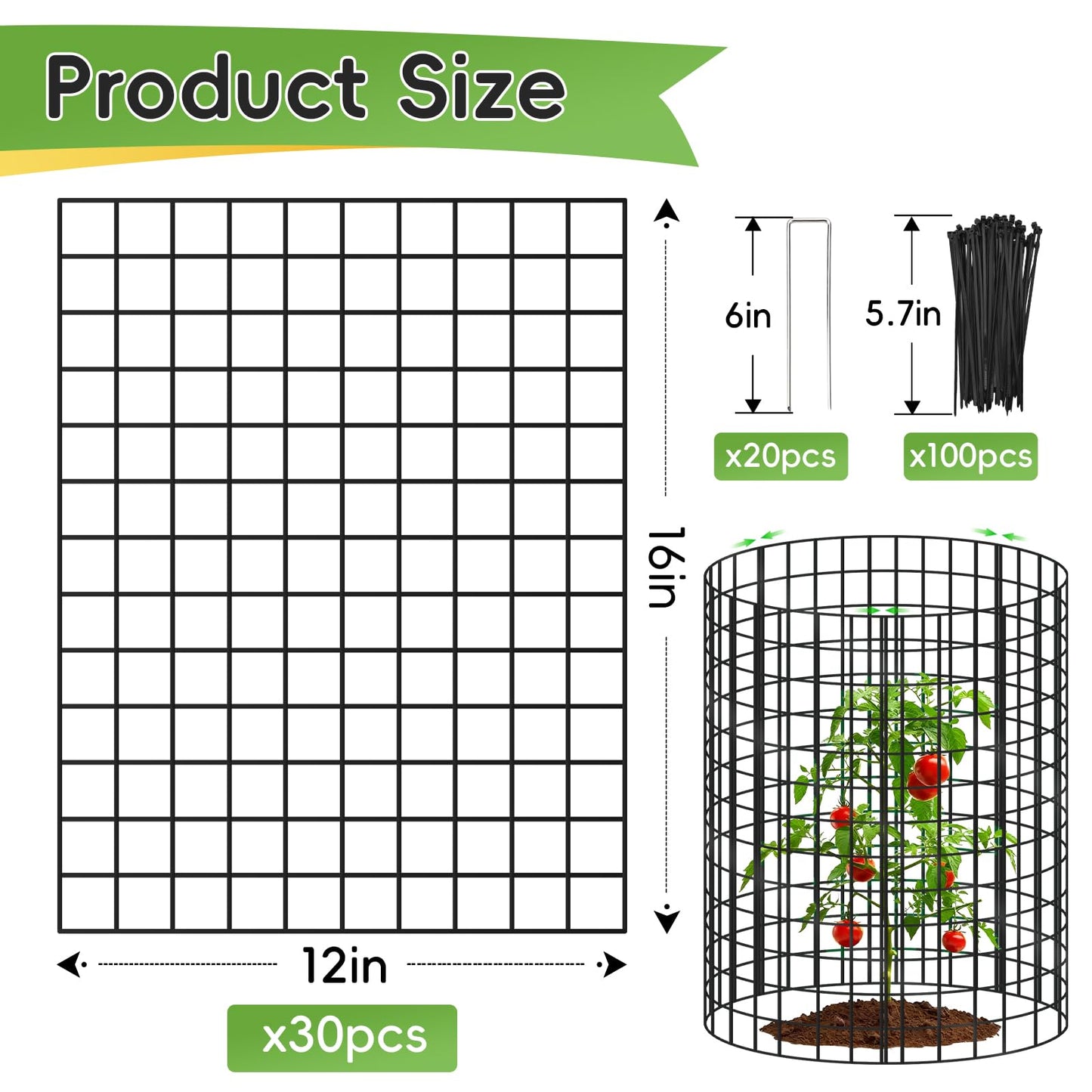 10 Packs Plant Protectors from Animals, 30Pcs 12"x 16" Large Metal Wire Mesh Garden Plant Cages for Outdoor Gardening, Chicken Wire Cloche Plant Cages for Rabbits with Zip Ties & Stakes(Black)