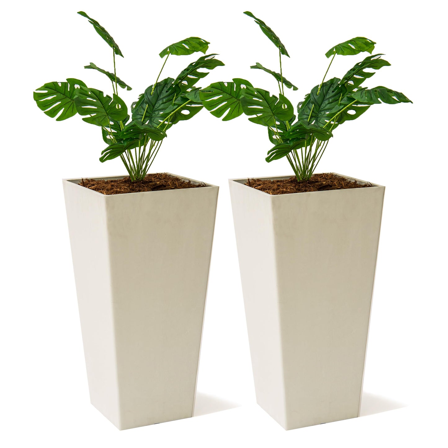 XBrand Modern 30-Inch Tall Square Planter, Modern Tapered Perfect for Indoor & Outdoor Planter, Patio Décor, Set of 2, White