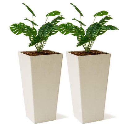 XBrand Modern 30-Inch Tall Square Planter, Modern Tapered Perfect for Indoor & Outdoor Planter, Patio Décor, Set of 2, White