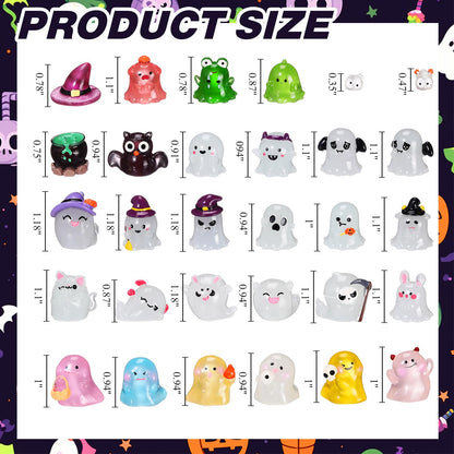 Sonwyoung 58 Pcs Halloween Luminous Mini Figures Glow in Dark Tiny Resin Figures Set Fairy House Diorama Accessories Halloween Pumpkin Ghost Skull Ornament for Garden Dollhouse Craft DIY (Wizard)