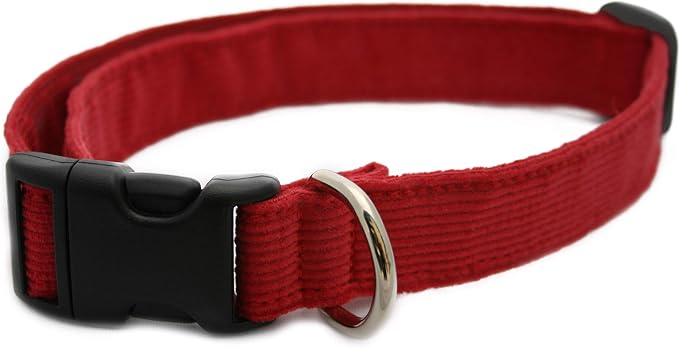 Hemp Corduroy Dog Collar - No Pattern (1" Extra Large, Red)