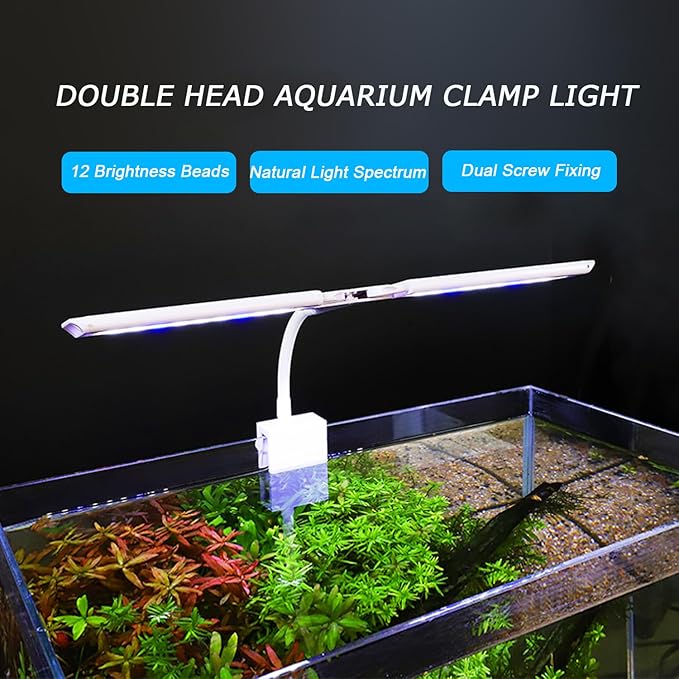LED Aquarium Light Full Spectrum Clip Fish Tank Light Plants Light Double Swing Arm Light 4W Suitable for 2-10 Gal Fish Tank