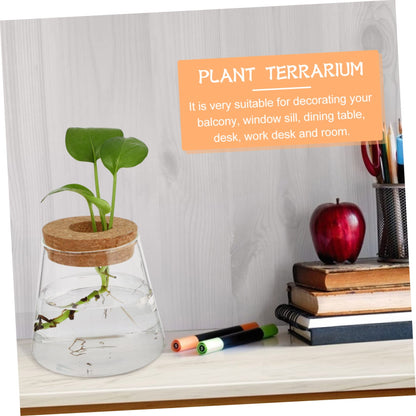 VALICLUD 2Pcs Glass Desktop Vases Hydroponics Plant Containers Terrarium for Office Home Decor Glass and Wood Material Space Saving Propagation Jars