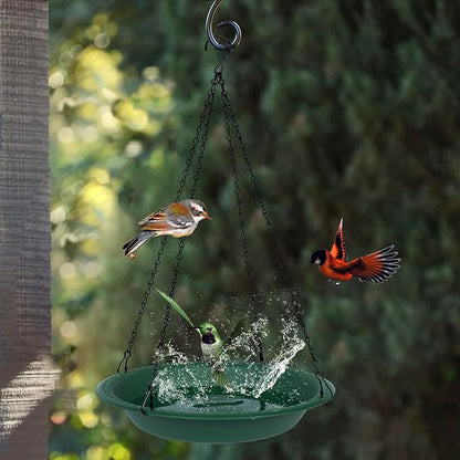 OVZILKI Bird Baths for Outdoors Heavy Duty, 16 inch BirdBath Bowl Only with Rust-Proof Black Chains, Hanging Bird Bath Hanging Bird-Feeder for Garden Backyard Decor (Green 1 Pack)